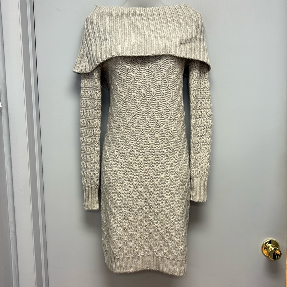 Anthropologie Sparrow Cable Knit Wool Cowl Neck Button Back Sweater Dress XS
